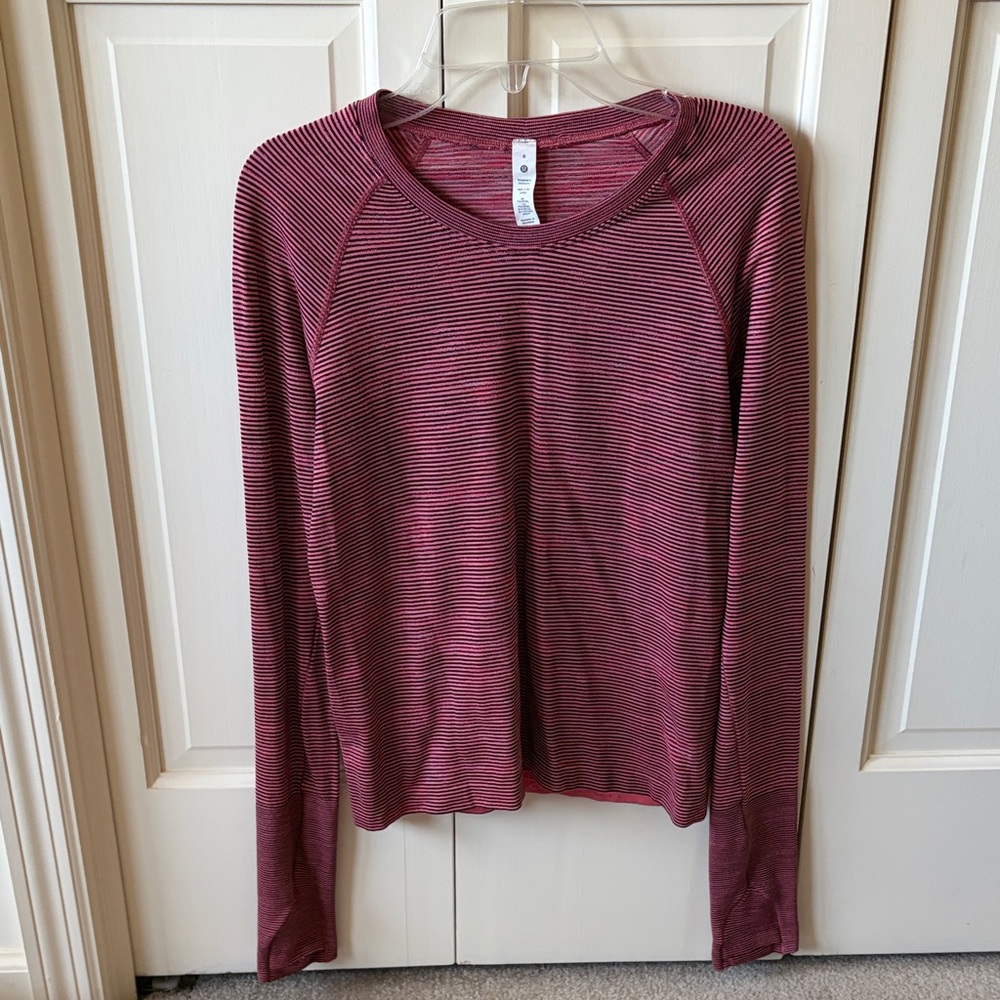 lululemon athletica Pink and Navy Striped Long Sleeve Tee